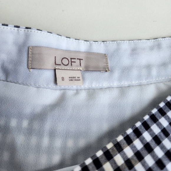 LOFT Women's Skirt Faux Wrap Gingham Black White Midi Lined Hi Low Hem Size 8 - Picture 5 of 10
